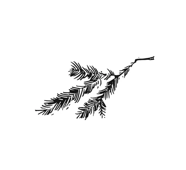 Handgezeichnet Vektor frohe Weihnachten raue freihändige Grafik Gruß Dekoration Design-Element mit Tinte skandinavischen Weihnachtsbaum Zweig isoliert auf weißem Hintergrund — Stockvektor