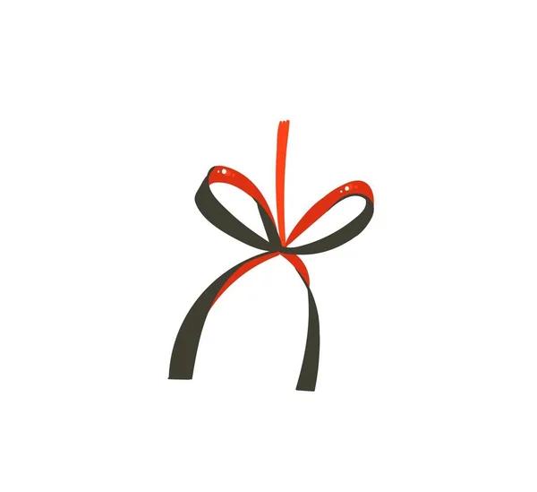 Ручной рисунок вектор абстрактного веселья Веселое рождественское время мультяшная открытка с милой иллюстрацией красного шелкового банта изолированы на белом фоне — стоковый вектор