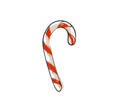 Elle çizilmiş vektör soyut eğlenceli neşeli Noel zaman çizgi film doodle rustik şenlikli illüstrasyon simge şirin tatil şeker kamışı izole üzerinde beyaz arka plan ile