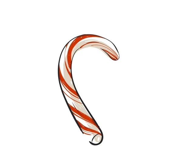 Dessiné à la main vecteur abstrait amusant Joyeux Noël temps dessin animé gribouiller rustique icône d'illustration festive avec mignonne canne à bonbons vacances isolé sur fond blanc — Image vectorielle