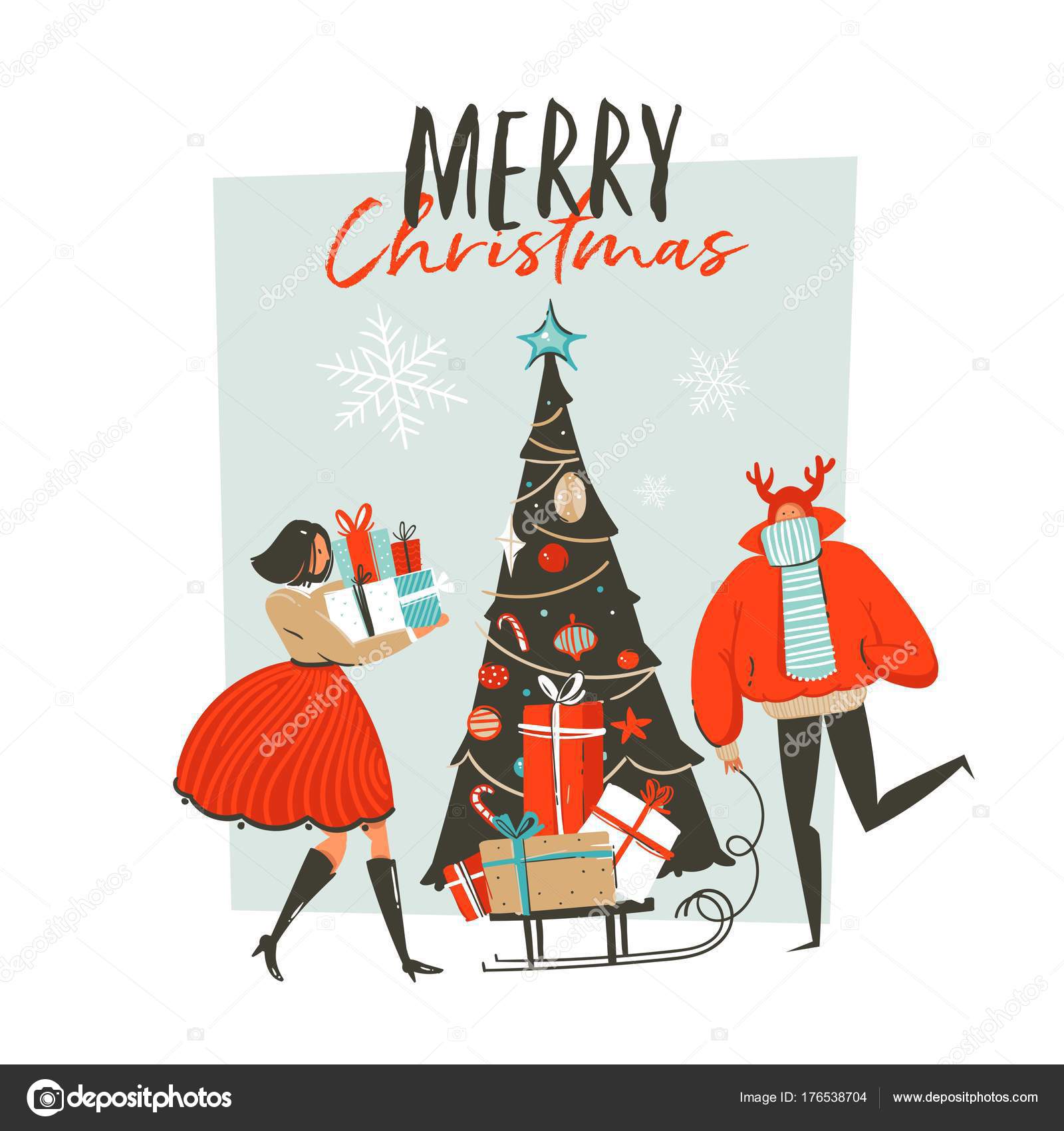 Hand Drawn Vector Abstract Fun Merry Christmas Time Cartoon