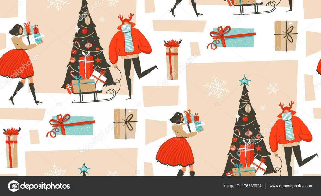 Hand Drawn Vector Abstract Fun Merry Christmas Time Cartoon