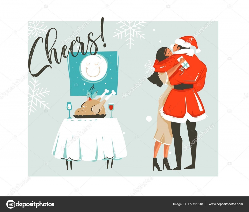 手描き漫画抽象的なメリー クリスマス時間ロマンチックなカップルは