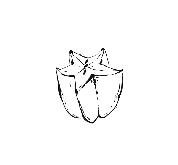 Рука намальована Векторний абстрактний малюнок чорнила графічний ескіз ілюстрація значок з тропічним екзотичним карамбола морський фрукт ізольовано на білому тлі — стоковий вектор