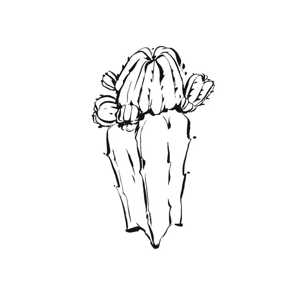 Dessiné à la main vecteur abstrait encre artistique texturé croquis graphique illustration de dessin de plantes succulentes de cactus avec des fleurs isolées sur fond blanc — Image vectorielle