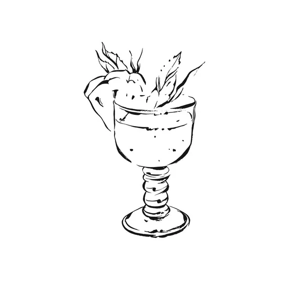 Hand getrokken abstracte artistieke koken ink schets vectorillustratie van tropische ananas limonade cocktail shake drank in glas geïsoleerd op een witte achtergrond. Dieet detox concept — Stockvector