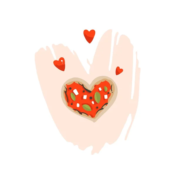 Dibujado a mano vector abstracto caricatura moderna Feliz día de San Valentín concepto ilustraciones tarjeta con forma de pizza corazón aislado sobre fondo blanco. — Vector de stock