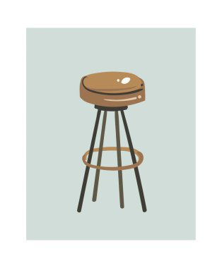 Beyaz arka plan üzerinde izole retro vintage tabouret ile saat mutfak iç illüstrasyonlar simgesini pişirme el çizilmiş vektör modern karikatür. İllüstrasyonlar konsept tasarımı Food yemek