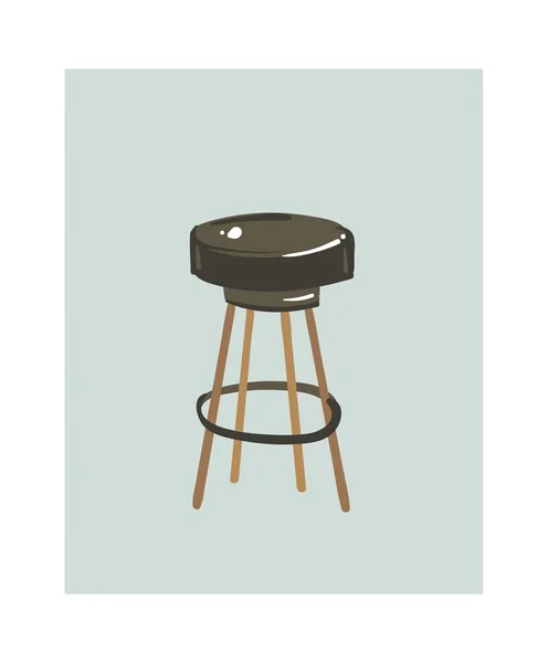 Vecteur dessiné à la main abstrait moderne dessin animé temps de cuisson cuisine illustrations intérieures icône avec tabouret vintage rétro isolé sur fond blanc. — Image vectorielle