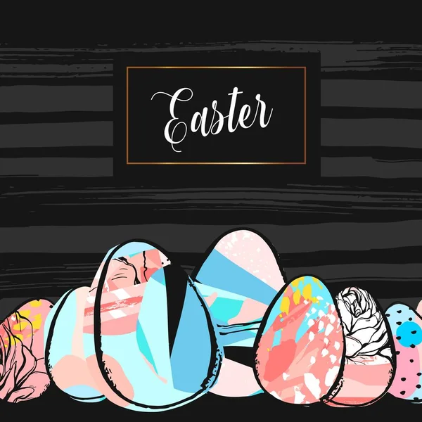 Ručně kreslenou vektorové abstraktní kreativní Veselé Velikonoce pozdrav ilustrace abstraktní štětcem namalované texturou vejce v pastelových barvách, které jsou izolovány na černém pozadí. Velikonoční jarní dekorace pozadí — Stockový vektor