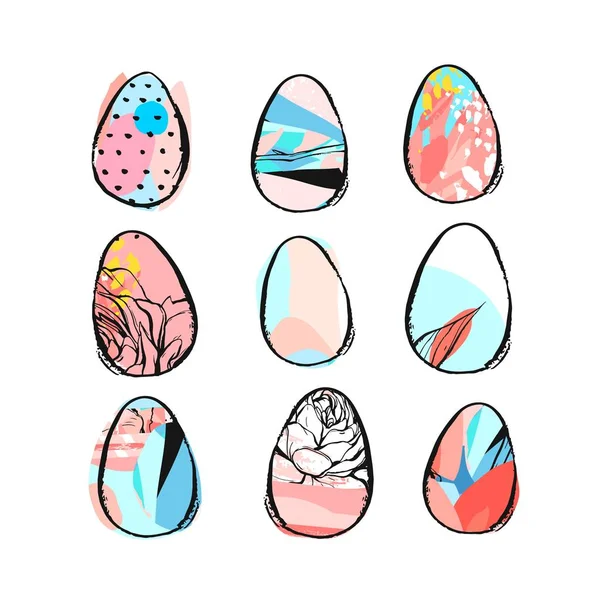 Ręcznie rysowane wektor Abstrakcja creative Wielkanoc pędzlem malowane jajka kolekcja, zestaw, z motywem kwiatowym w pastelowych kolorach na białym tle. Wielkanoc wiosna dekoracja tła. Elementy Wielkanoc — Wektor stockowy