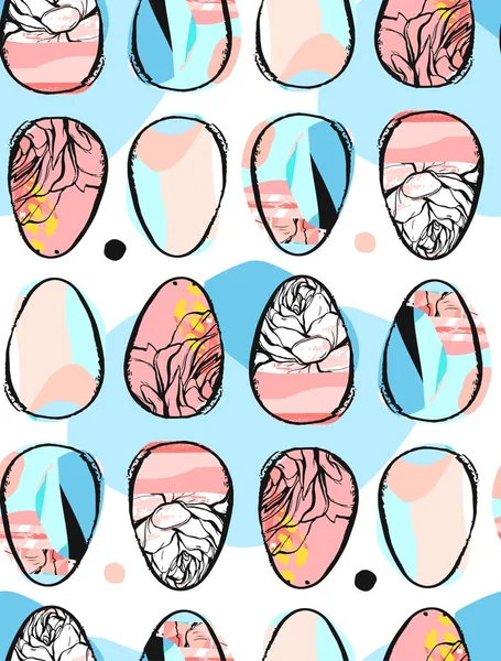 Vecteur dessiné à la main abstrait créatif universel Joyeux Pâques élément de conception de motif sans couture avec des œufs de Pâques dans des couleurs pastel isolé sur fond blanc. — Image vectorielle