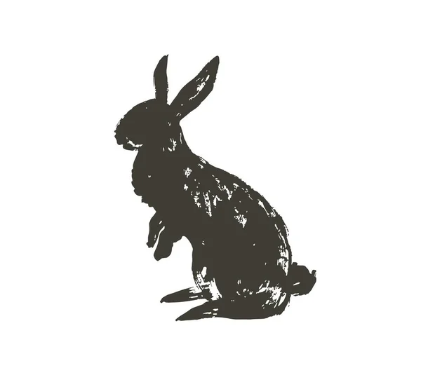 Ручной рисунок векторные абстрактные эскизы графические скандинавские чернила свободно текстурированные черные сихуэты Счастливая Пасха милые простые иллюстрации кролика приветствие элемент дизайна изолирован на белом фоне — стоковый вектор