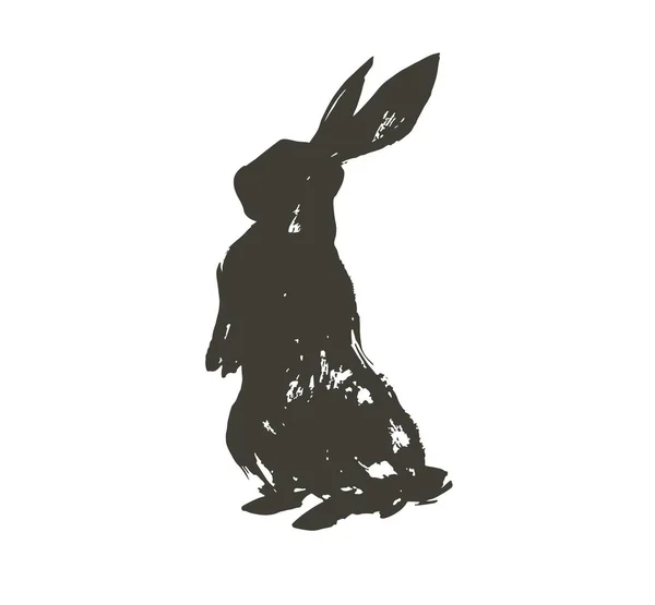 Ручной рисунок векторные абстрактные эскизы графические скандинавские чернила свободно текстурированные черные сихуэты Счастливая Пасха милые простые иллюстрации кролика приветствие элемент дизайна изолирован на белом фоне — стоковый вектор