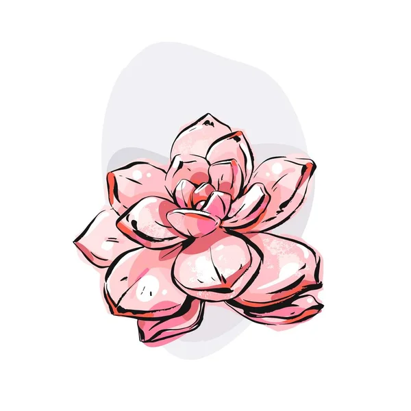 Ruční kreslenou vektorové abstraktní inkoust grafické štětec texturou skica kreslení květ Sukulentní květiny v růžových pastelových barvách izolovaných na bílém pozadí. Svatby, narozeniny a uložte datum prvky návrhu — Stockový vektor