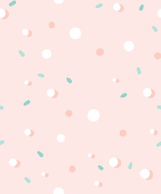 Pastel renkler, pembe arka plan izole çizilmiş vektör soyut grafik basit konfeti seamless modeli el