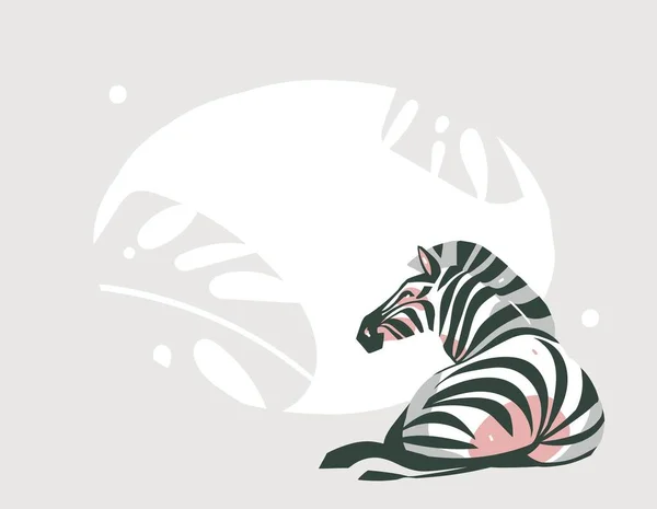 Handgezeichnet Vektor abstrakt cartoon moderne grafische afrikanische Safari Collage Illustrationen Kunst Banner mit Safari Tiere isoliert auf pastellfarbenem Hintergrund — Stockvektor