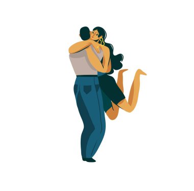 El çizimi vektör stoku soyut Sevgililer Günü çizimi. Beyaz arka planda güzel bir kızı kollarında tutan romantik bir genç adam.