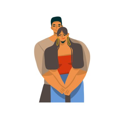 Beyaz arka planda izole edilmiş genç romantik çiftle el çizimi vektör stoku soyut aşk çizimi.