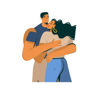 El çizimi vektör stoku soyut aşk illüstrasyonu genç romantik öpüşen çiftle birlikte beyaz arka planda izole edilmiş.