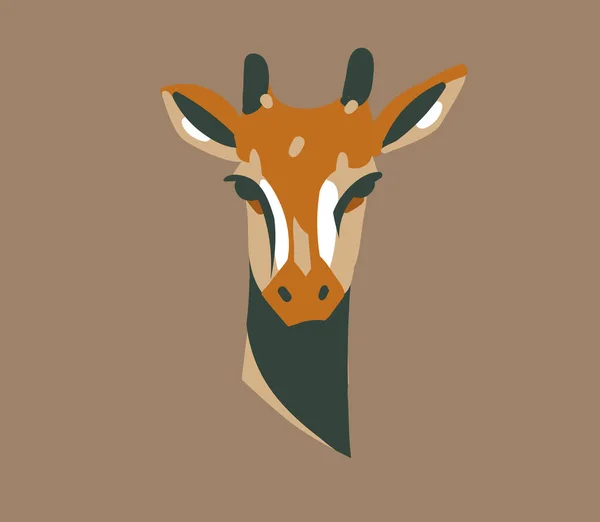 Disegnato a mano vettore stock astratto illustrazione grafica con africano selvaggio giraffa testa cartone animato animale disegno isolato su sfondo — Vettoriale Stock