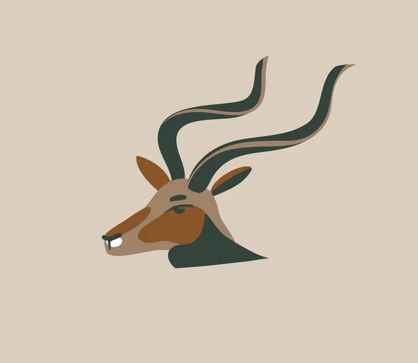 Mão desenhado vetor estoque ilustração gráfica abstrata com Africano selvagem antílope cabeça desenho animado animal isolado no fundo —  Vetores de Stock