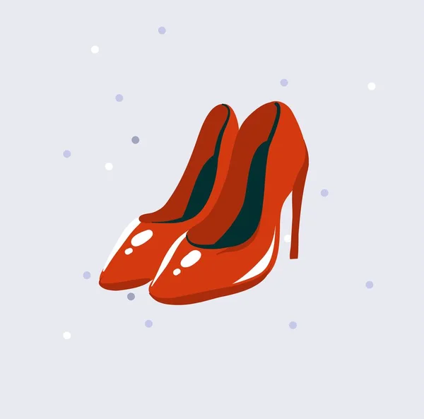 Ručně kreslený vektor stock abstraktní grafické ploché ilustrace s svatební červený pár vysoké podpatky boty izolované na bílém pozadí — Stockový vektor
