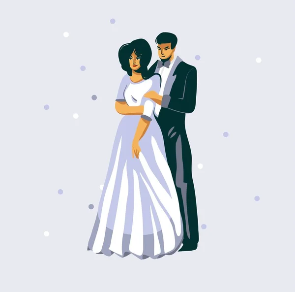 Kézzel rajzolt vektor állomány elvont grafikus lapos illusztráció esküvői pár ölelés elszigetelt fehér háttér — Stock Vector