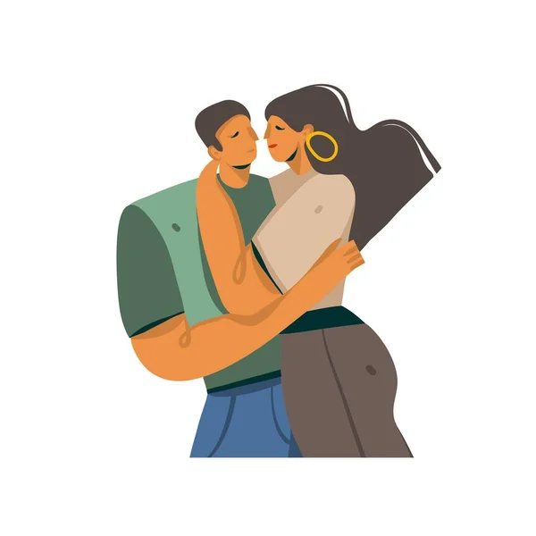 Mano disegnato vettore stock astratto grafica amore illustrazione con giovane romantico baciare camminare coppia insieme isolato su sfondo bianco — Vettoriale Stock