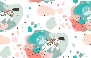 El çizimi vektör soyut grafik çizimi çizgi film çizimleri kozmonot tek boynuzlu atların eski okul dövmeli, kuyruklu yıldızların ve evrendeki gezegenlerin soyut beyaz arka planda izole edilmiş şekilleri.