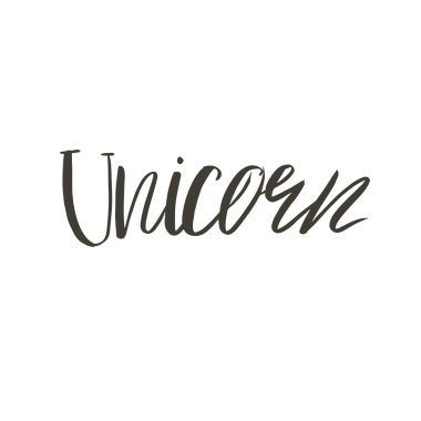 El çizimi vektör soyut grafik mürekkep yaratıcı modern el yazısı harfleri beyaz arkaplanda izole edilmiş tek boynuzlu at.