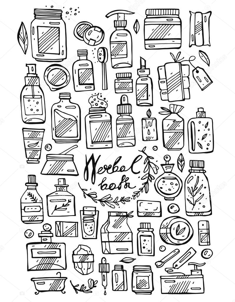 Vector hand draw line icons set of Luxury Bubble Bath