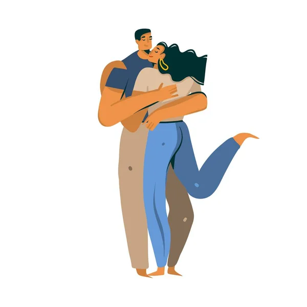 Mano disegnato vettore stock astratto grafica amore illustrazione con giovane romantico baciare camminare coppia insieme isolato su sfondo bianco — Vettoriale Stock