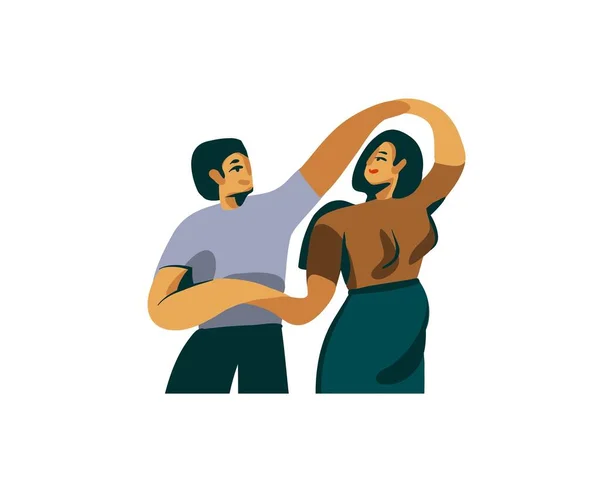 手绘矢量图抽象图形情人节平面插图与年轻浪漫美丽的怀孕夫妇在白色背景下跳舞 — 图库矢量图片