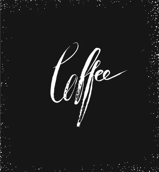 Ručně kreslený vektor abstraktní umělecký inkoust náčrt kreslení ručně psané kávy slovo kaligrafie izolované na černém křídovém pozadí.Káva shop koncept — Stockový vektor