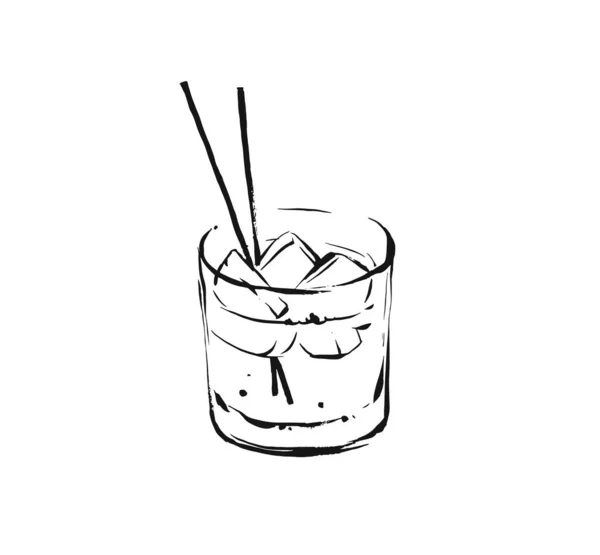 Handgetekende vector abstract grafisch artistiek koken inkt schets illustratie tekening van alcohol cocktail drank in glas geïsoleerd op witte achtergrond — Stockvector