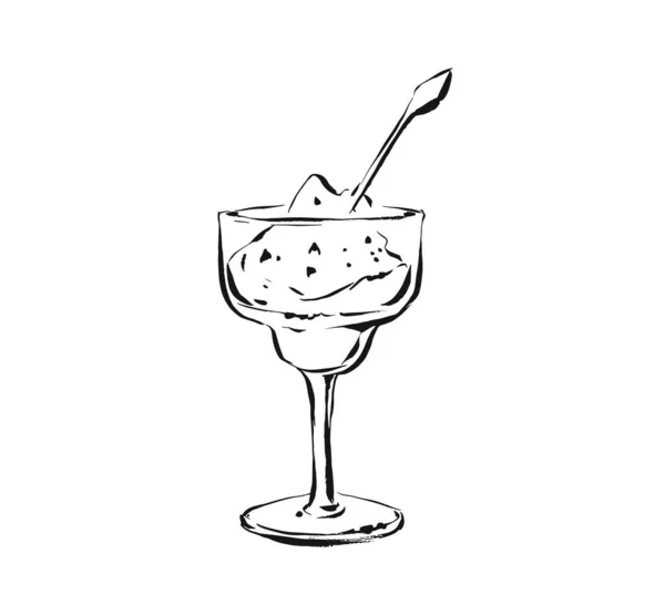 Vector dibujado a mano abstracto artístico cocina tinta bosquejo ilustración dibujo de sorbete de frutas tropicales batido bebida en vinícola aislado sobre fondo blanco — Archivo Imágenes Vectoriales