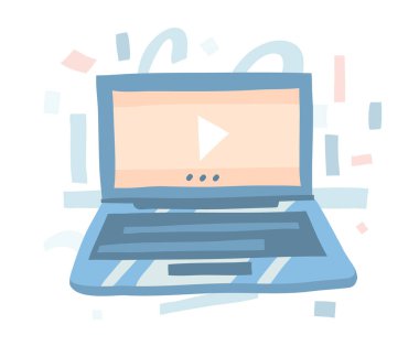 El çizimi vektör soyut stok grafik çizimi kolaj dizüstü bilgisayar ve beyaz arkaplanda izole video oynatma