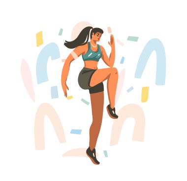 El çizimi vektör soyut stok grafik çizimi, evde beyaz arka planda izole edilmiş genç mutlu kadın eğitimi.