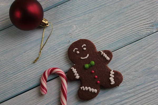 Chokladkakor Form Glad Man Med Käpp Julen — Stockfoto