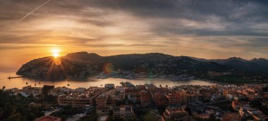 Panoramic view of Puerto de Andratx at sunset, Mallorca, Spain clipart