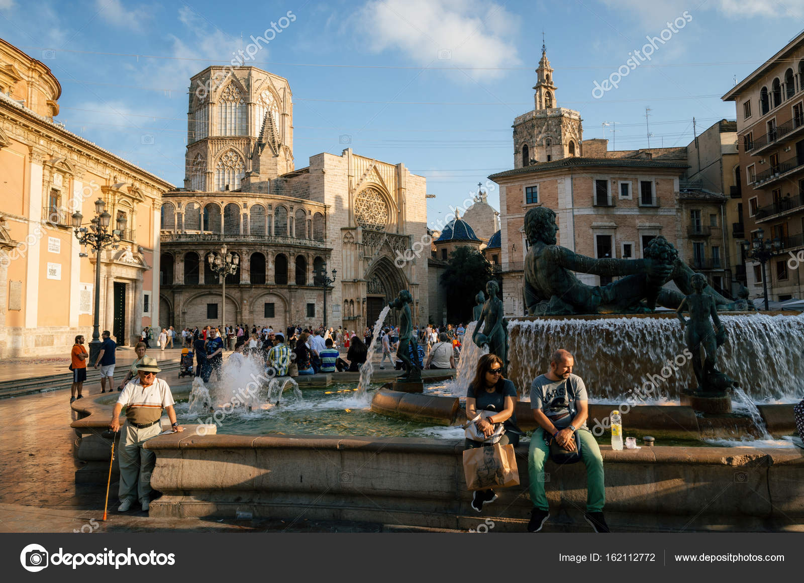 Plaza De La Virgen Cathedral Square In Valencia In The Evening
