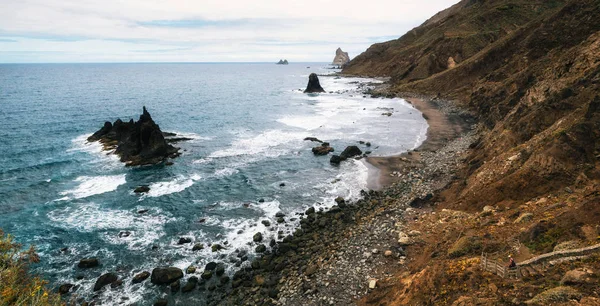 Panoramablick auf den wilden benijo strand, teneriffa — Stockfoto