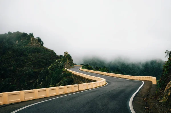 Strada tortuosa nella nebbia a Tenerife — Foto Stock