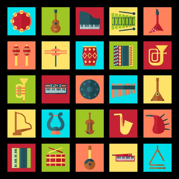 Instrumentos musicais conjunto de ícones planas —  Vetores de Stock