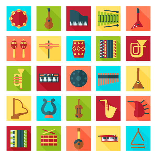 musical instruments flat icons set