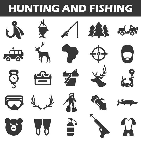 Conjunto de iconos de caza y pesca — Vector de stock