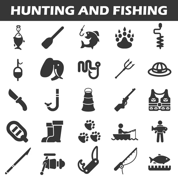 Conjunto de iconos de caza y pesca — Vector de stock