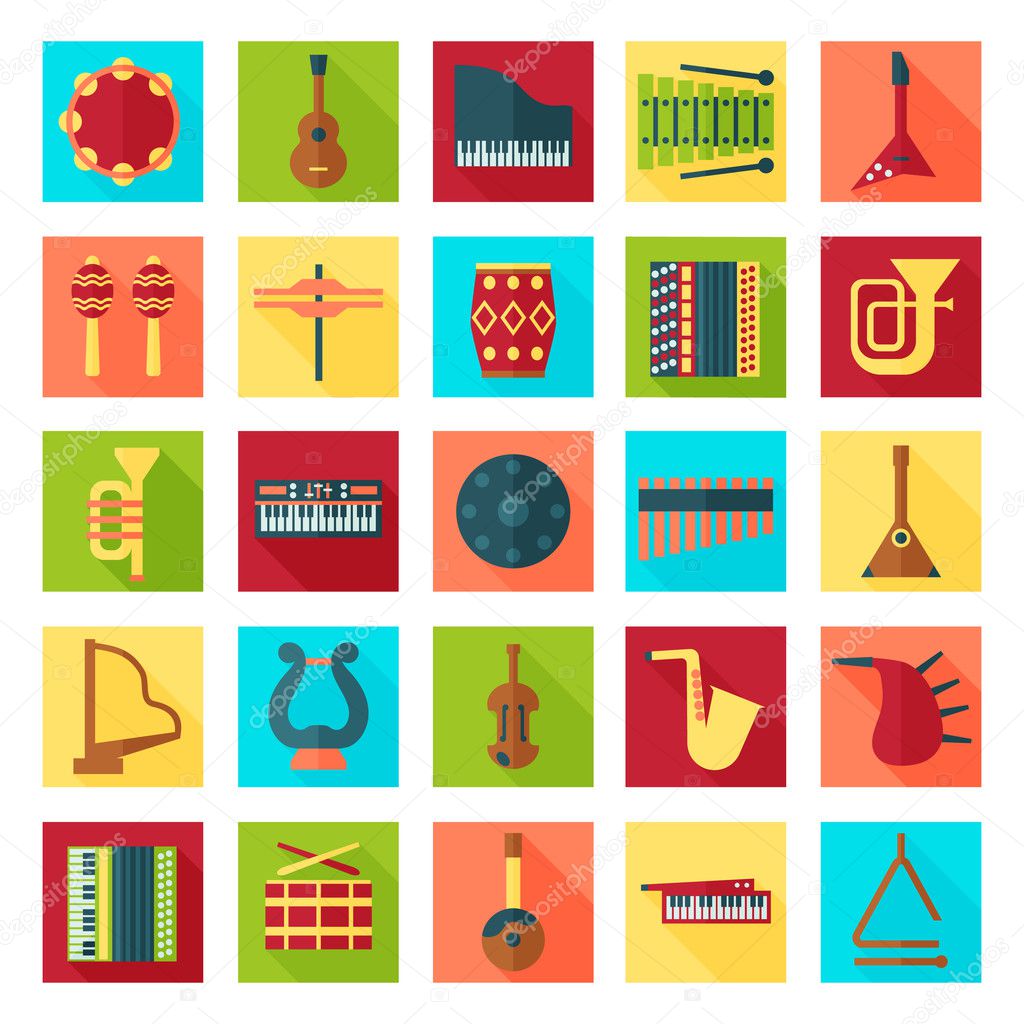 musical instruments flat icons set