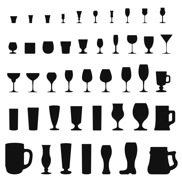 Ensemble Icône Verre Verre Vin — Image vectorielle